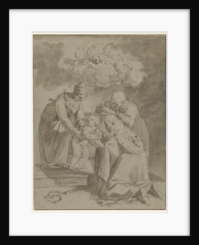 A holy bishop kneeling before the Virgin and Child by Michele Schiavone