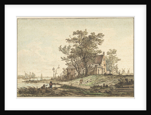 Old farmhouse on a river by Jacob van Strij