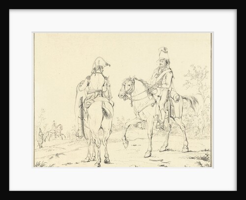 Two French cavalrymen on horseback by Johannes Vinkeles