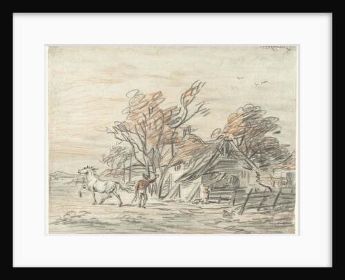 Farmhouse and a farmer training his horse by Simon Andreas Krausz