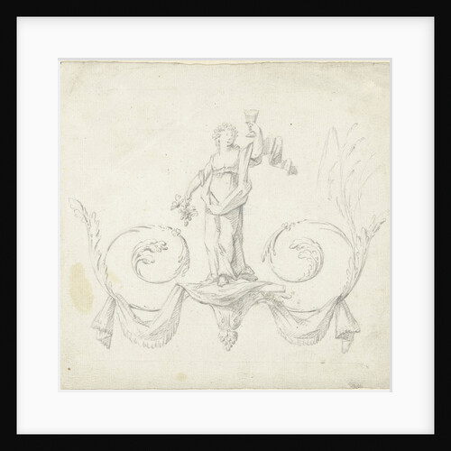 Design for room decoration with a panel with a maenad on two volutes by Abraham Meertens