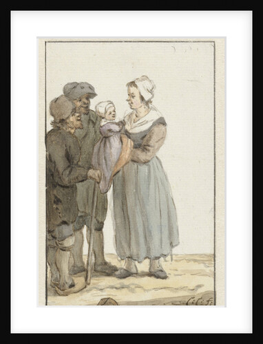 Woman with child at two men by Christina Chalon