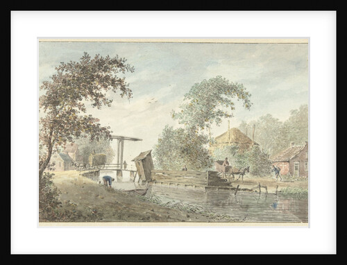 Farm on a canal with a drawbridge by Hermanus Petrus Schouten