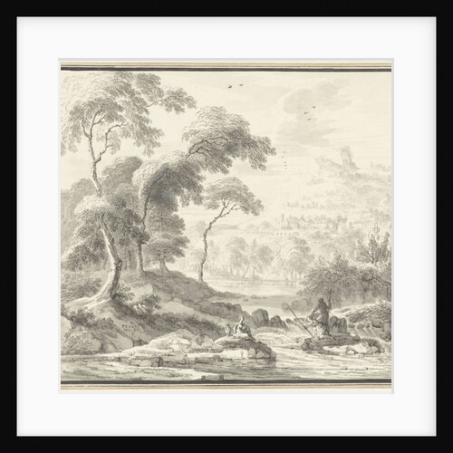Idyllic hilly landscape with women at a flow by Willem Troost I