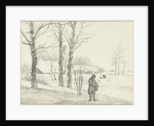 Snowy Landscape with standing man by Jacob Ernst Marcus
