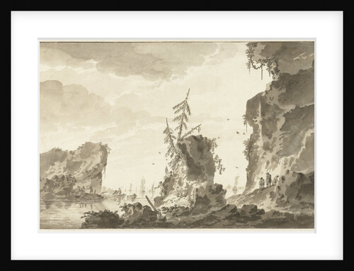 Rocky coast with ships and fishermen by Dirk Kuipers