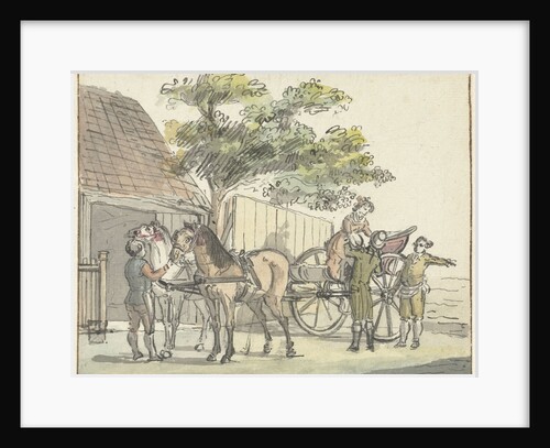 Wagon with two horses at the tavern Donkere Kuil in Haarlem The Netherlands by Reinier Vinkeles