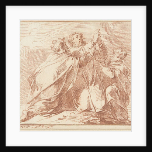 Aaron and Hur struts Moses' hands during the struggle of the people of Israel against the Amalekites Biblical scene by Anonymous