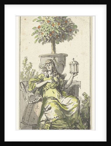 Design for a title page with a woman with a monstrance by Abraham van Strij I
