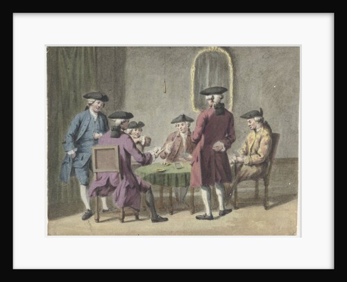 Card playing men in interior by Pieter Louw