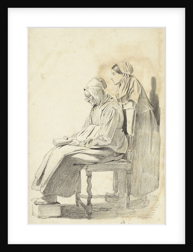 Young woman standing behind a seated reading old woman seen from the side by Pieter van Loon