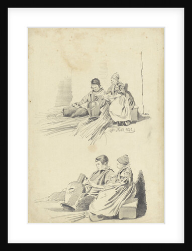 Two studies of a boy and girl with jug by Pieter van Loon