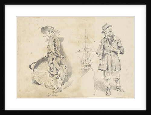 Standing men and one ship model by Pieter van Loon