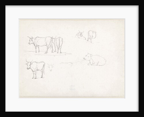 Study Sheet with portrait and landscape cattle by Hendrik Voogd