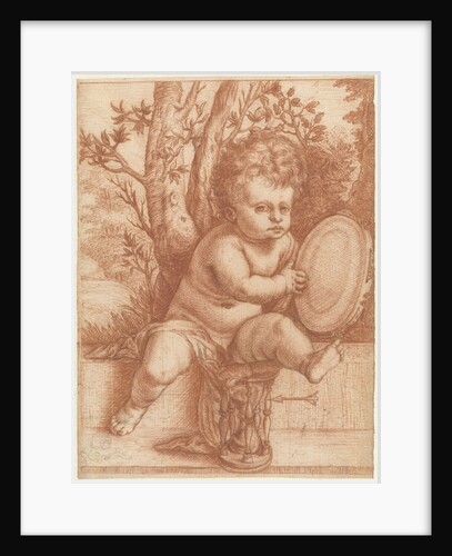 Little boy with tambourine and hourglass by Jacob Matham