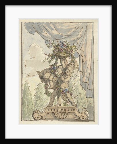 Three putti with flower basket by Elias van Nijmegen
