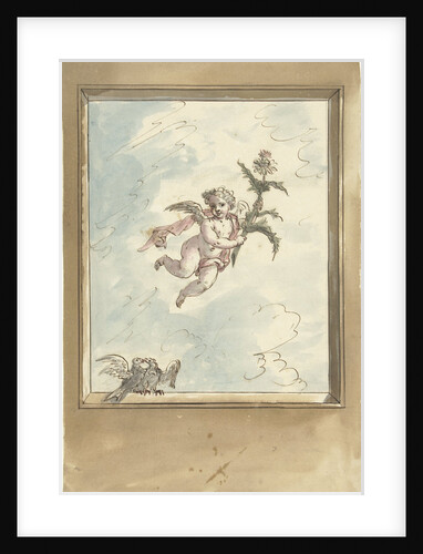 Design for a ceiling painting with a putto and two turtledoves by Elias van Nijmegen