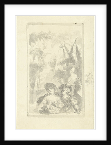 Design for a hall piece: boy and girl with flower basket by Dionys van Nijmegen