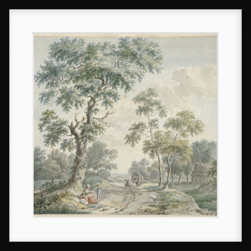 Edge of the wood with farmhouses and a dirt road by Gerardus Wieringa