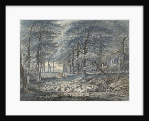 Forest scene with a shepherd and sheep by Gerard van Nijmegen