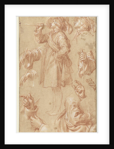 Studies of a standing trumpeter and studies of hands and arms by Abraham Bloemaert