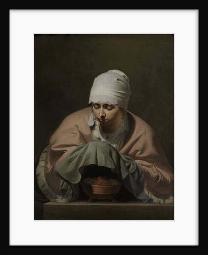 A Young Woman Warming her Hands over a Brazier: Allegory of Winter by Caesar Boëtius van Everdingen