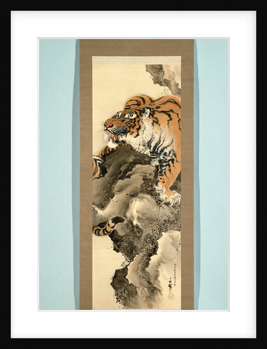 Horizontale Scroll Painting with a picture of a tiger on a rock by Tanaka Gekko