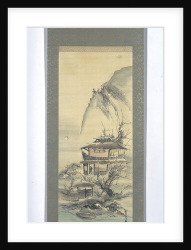 A man looks out the window at the moon by Kishi Ganku