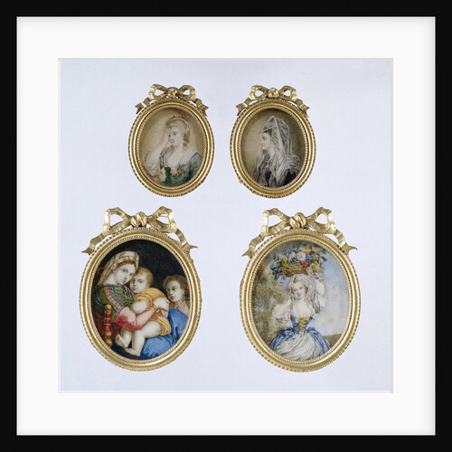 Painting depicting a girl with flower basket by Anonymous