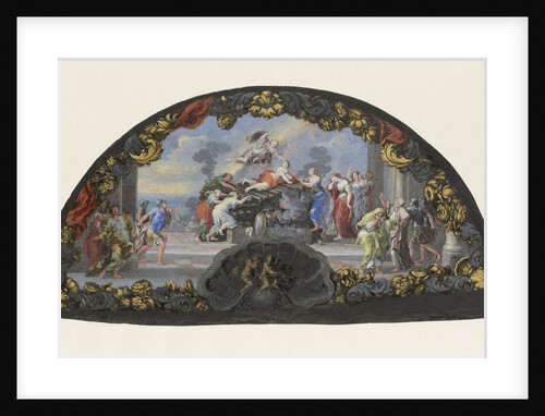 Folding fan, tempera and India ink 'Dido at the stake' painted surrounded by a heavy ornamental border. by Paul Androuet Ducerceau