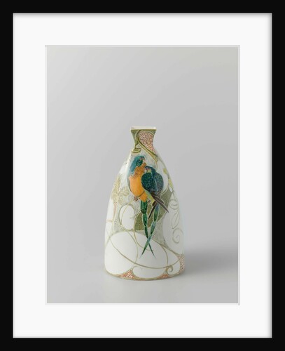 Vase decorated with flowers and parrots by Roelof Sterken