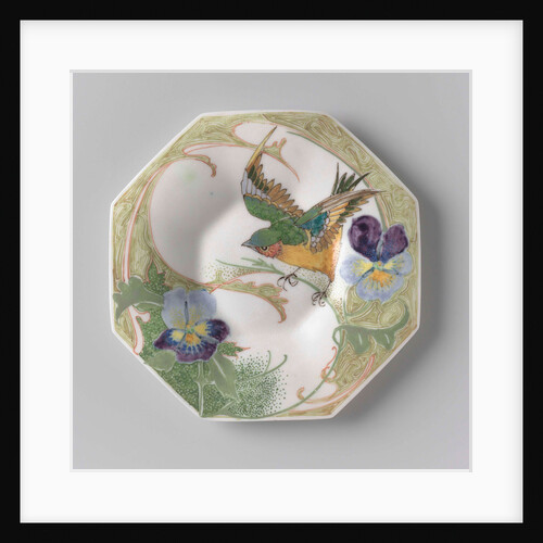 Dish, part of a set, painted with bird and violins by C.W.J. 't Hart