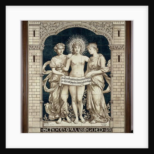 Tile panel with the personifications of the Beautiful, the True and the Good, Daniël Harkink by Georg Sturm
