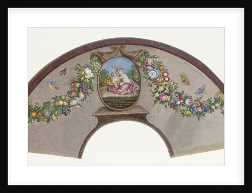 Range sheet of parchment covered with tempera front a 'Floralia' with vestal virgins and on the back a medallion with two playing, naked children and a poem, between two cornucopias, birds and butterflies by Anonymous