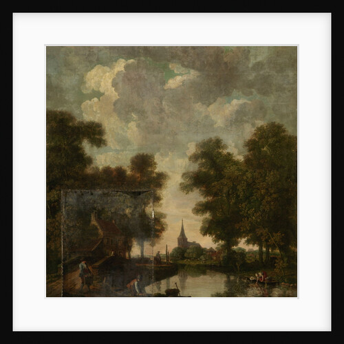 Painted wallpaper with a Dutch Landscape with river by Jurriaan Andriessen