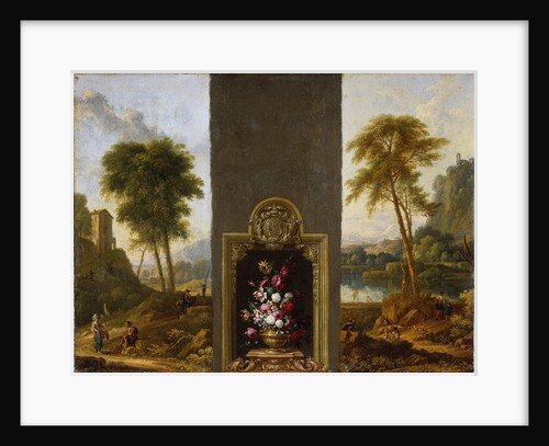 Flower still life in frame with monogram by Willem Hendrik Wilhelmus van Royen