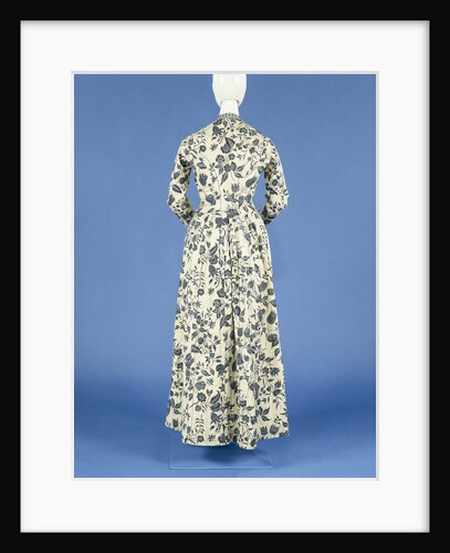 Jacket, painted with blue flower vines and silver high spreads on a white ground and trimmed with long nets band by Anonymous
