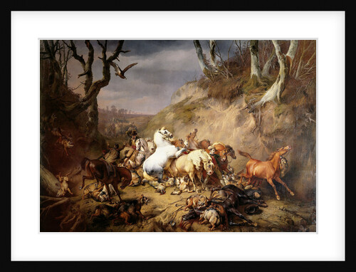 Hungry Wolves Attack a Group of Riders by Eugène Joseph Verboeckhoven