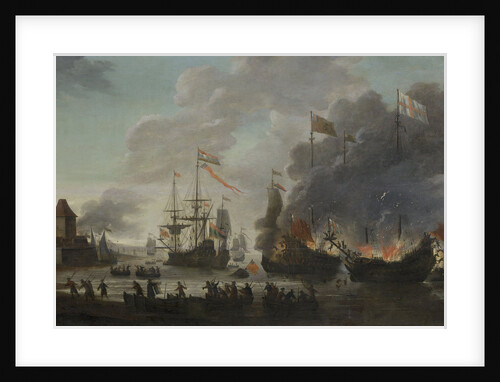 The Dutch Burn English Ships during the Expedition to Chatham, 20 June 1667 (Raid on the Medway, Kent, UK) by Jan van Leyden