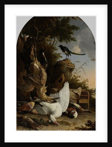 A Hunter’s Bag near a Tree Stump with a Magpie, Known as ‘The Contemplative Magpie’ by Melchior d' Hondecoeter