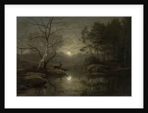 Forest landscape by moonlight by Georg Eduard Otto Saal