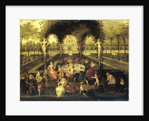 Venus, Bacchus and Ceres with Mortals in a Love Garden (Elegant Companionship under a Garden Bower) by Louis de Caullery