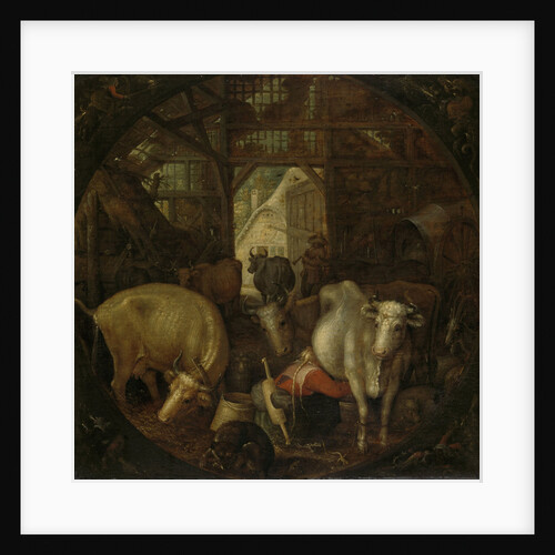 Cows in a stable; witches in the four corners by Roelant Savery