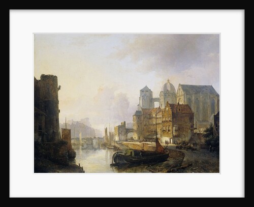 Fantasy View of a City on a River with the Aachen Cathedral by Kasparus Karsen