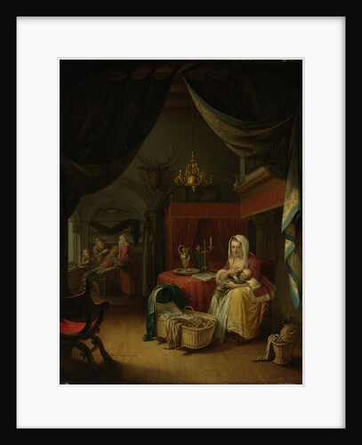 Triptych with an Allegory of Art Education, central panel, The Lying-in Room (A Mother Nursing her Child), a Dentist in the background by Willem Joseph Laquy