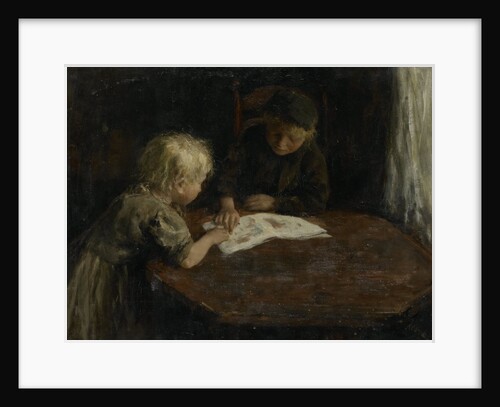 Children with a picture book by Jacob Simon Hendrik Kever