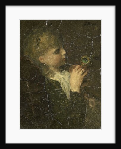 Girl with peacock feather by Jacob Maris