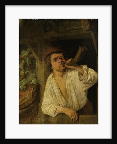 A baker blowing his horn by Adriaen van Ostade