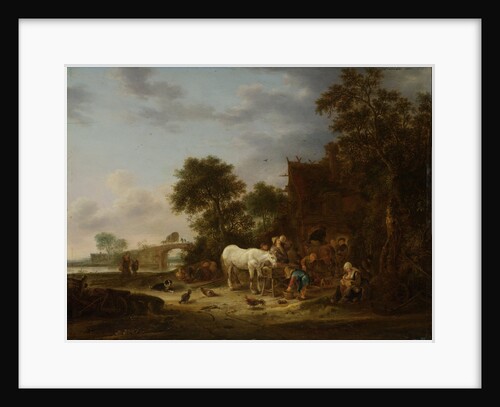 Country inn with a horse at the trough by Isaac van Ostade