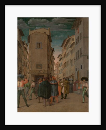 Florentine Street Scene with Twelve Figures (Sheltering the Traveler, one of the Seven Works of Mercy) Italy by Anonymous